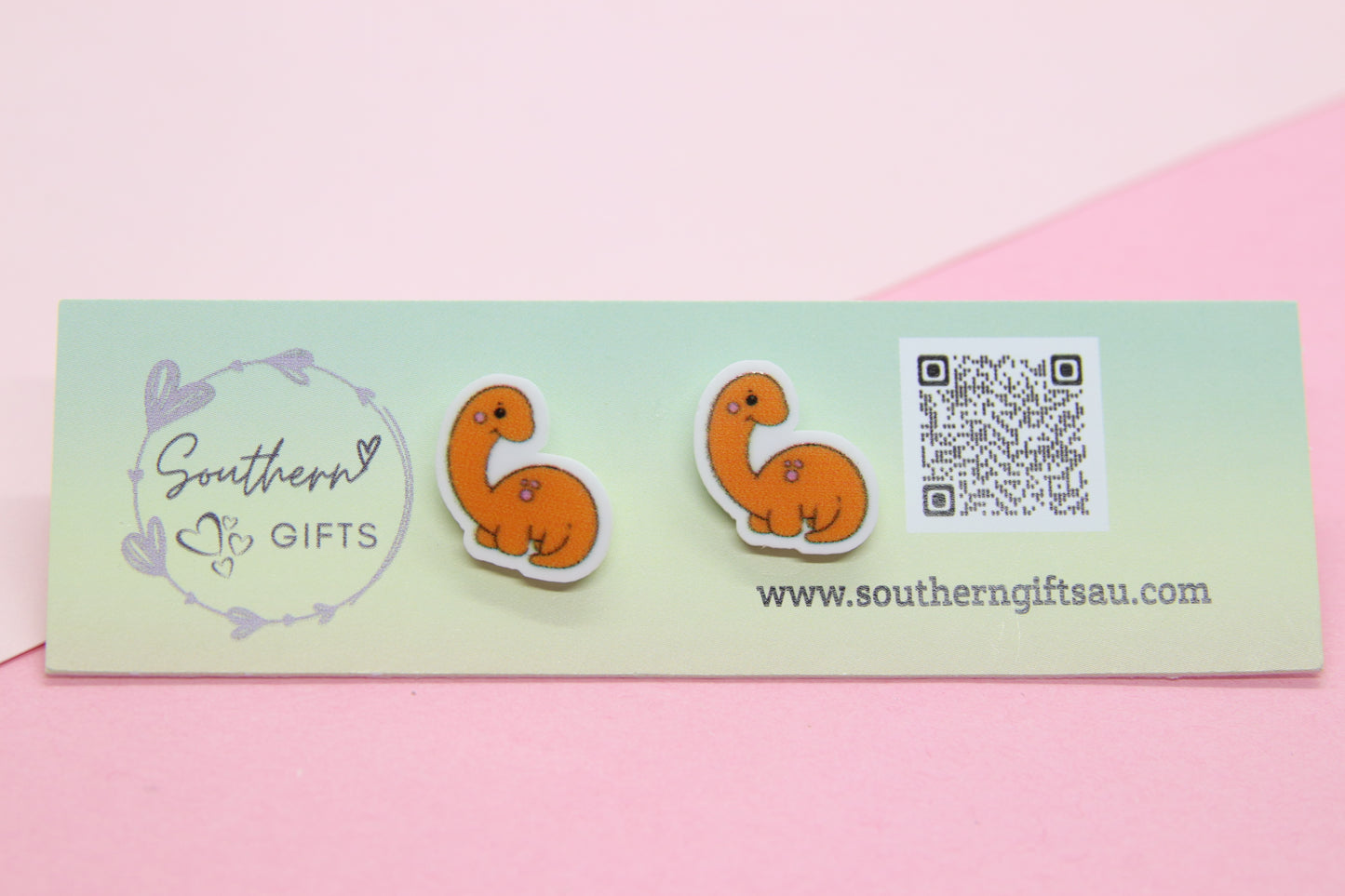 Orange Dinosaur Stud Earrings