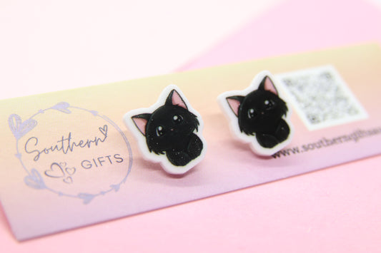 Black Cat Stud Earrings