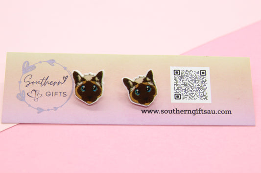 Siamese Cat Stud Earrings