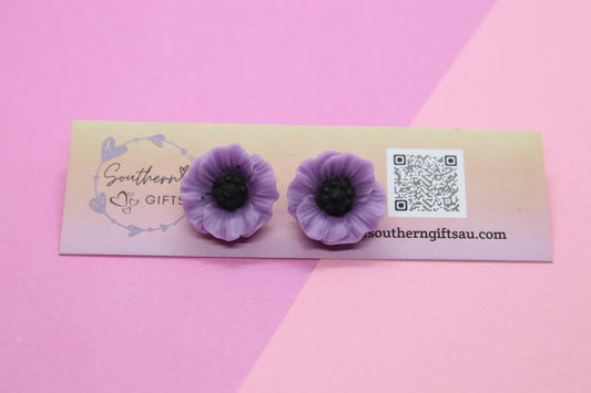 Purple Poppy Stud Earrings