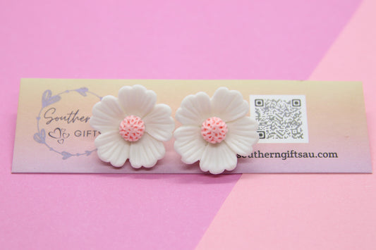 White Flower Stud Earrings