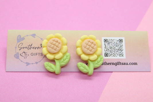 Sunflower Stem Stud Earrings