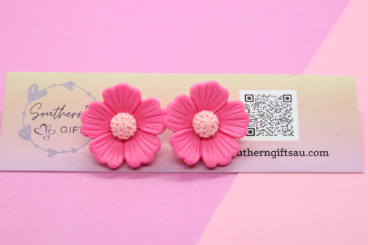 Bright Pink Flower Stud Earrings