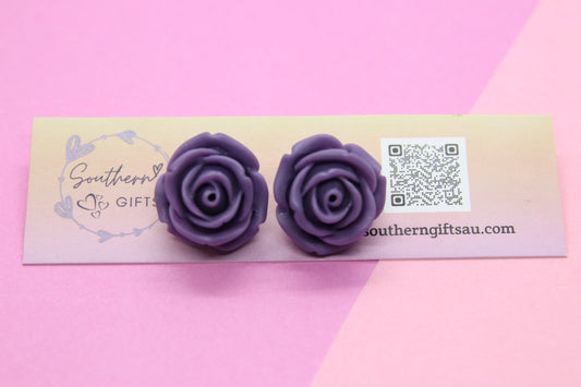 Purple Rose Stud Earrings