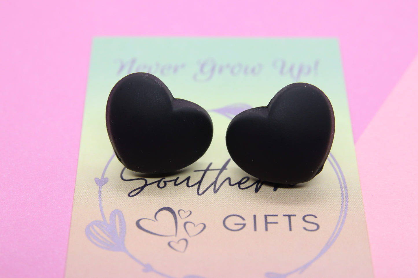 Matte Black Heart Stud Earrings