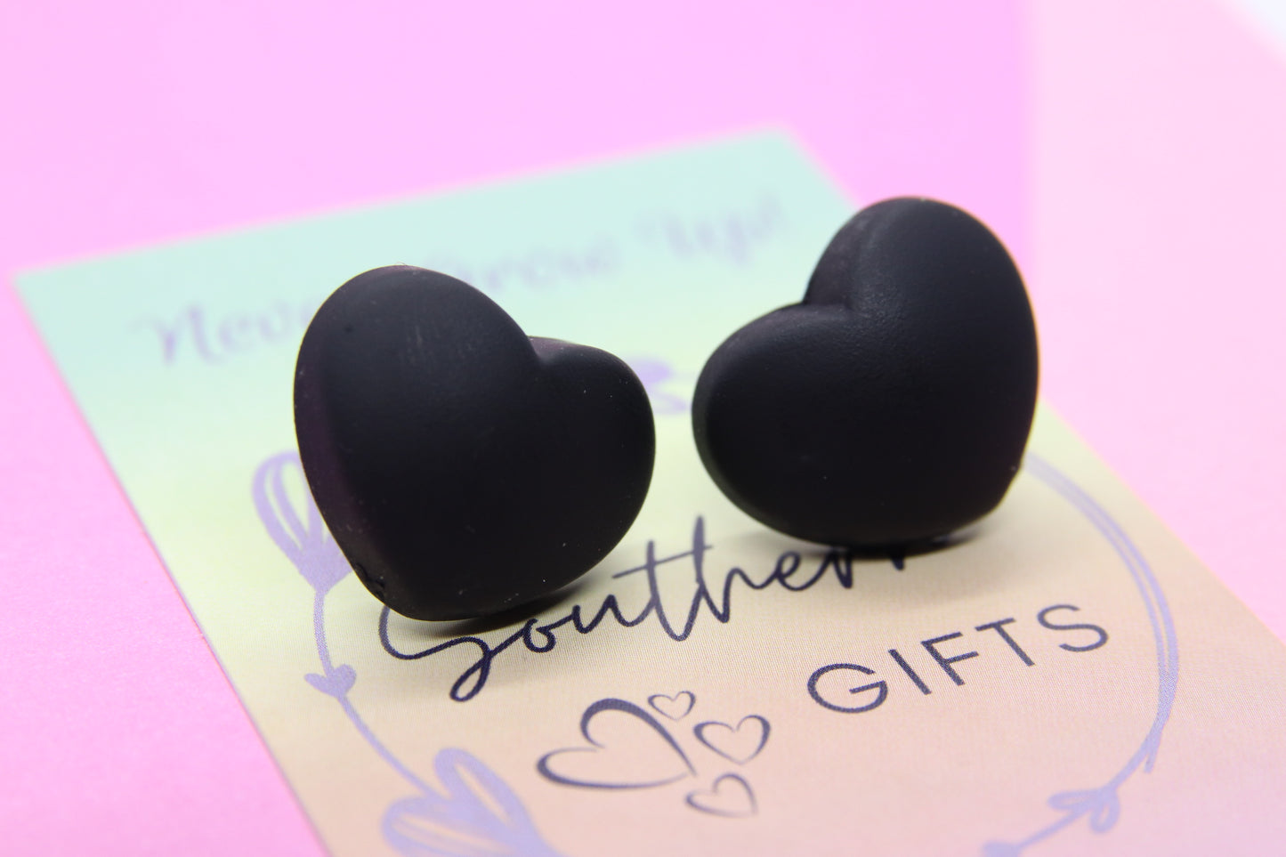 Matte Black Heart Stud Earrings