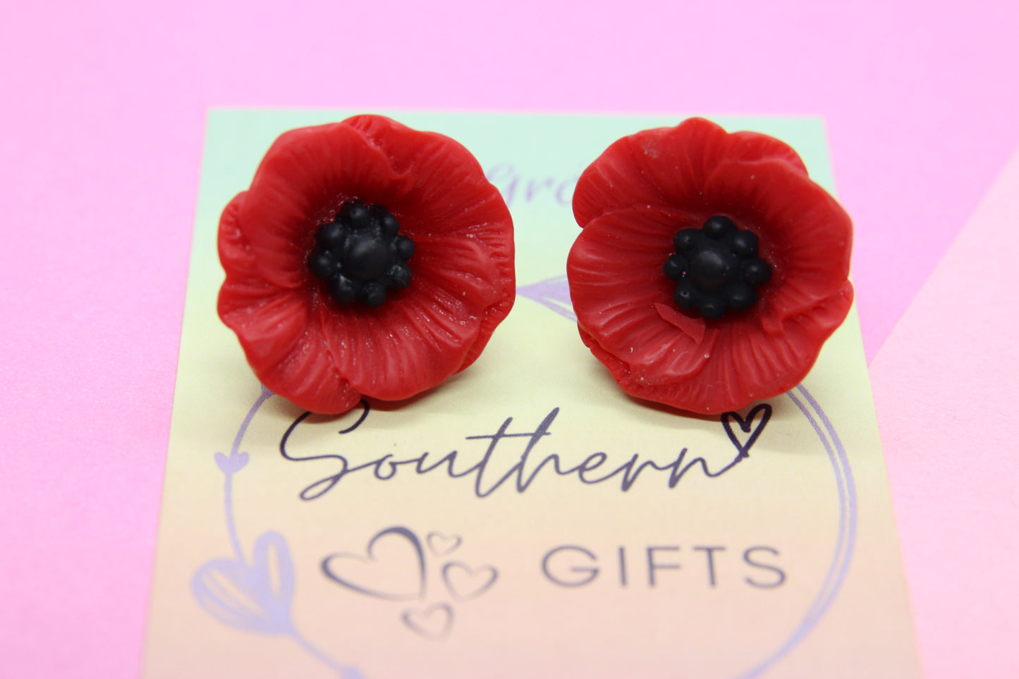 Red Poppy Stud Earrings