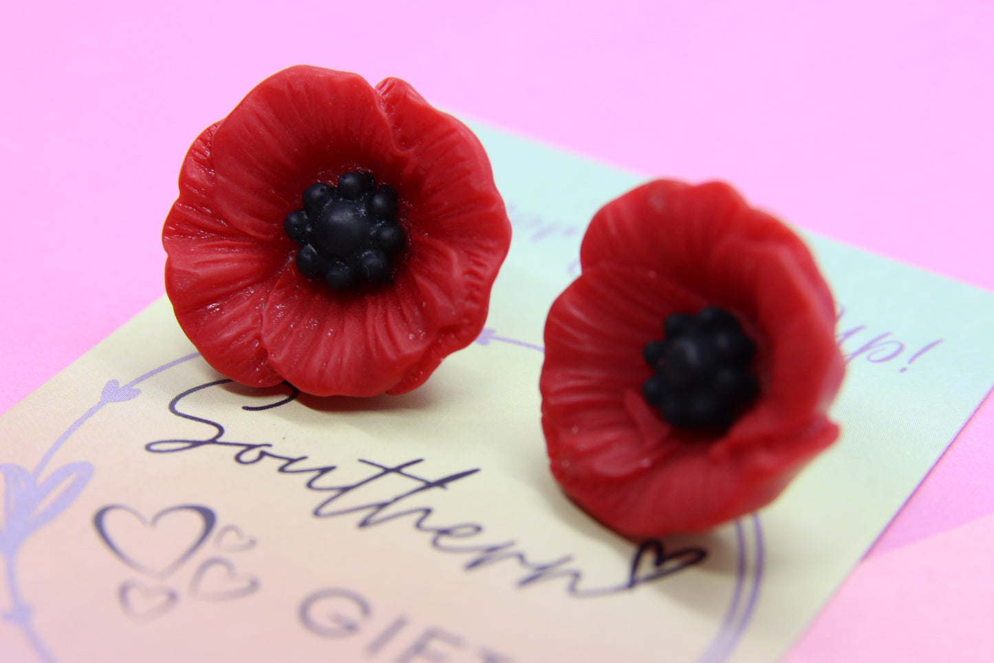 Red Poppy Stud Earrings