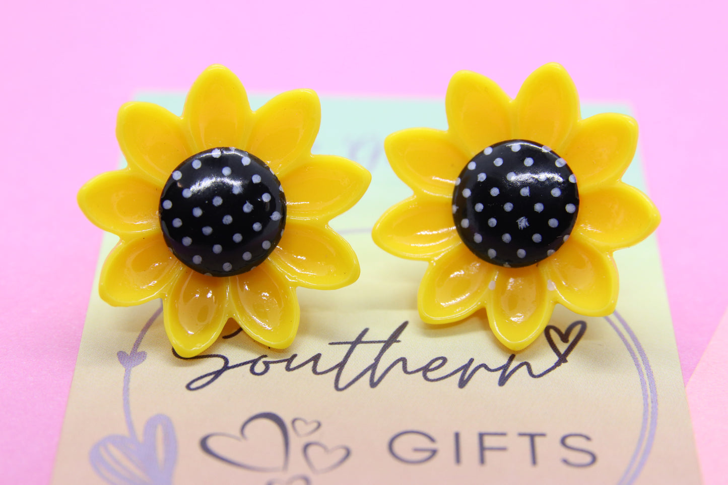 Glossy Sunflower Stud Earrings