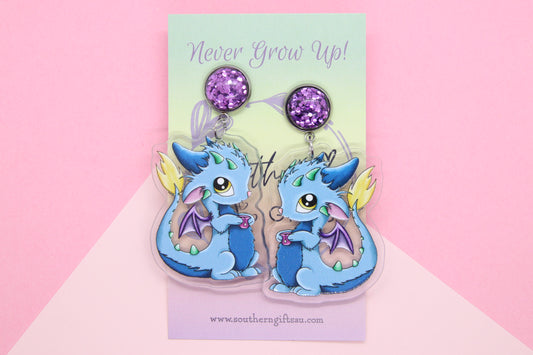 Coffee Drinking Dragon Earrings
