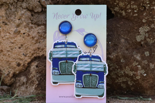 Standard Kenworth Blue Truck Statement Earrings