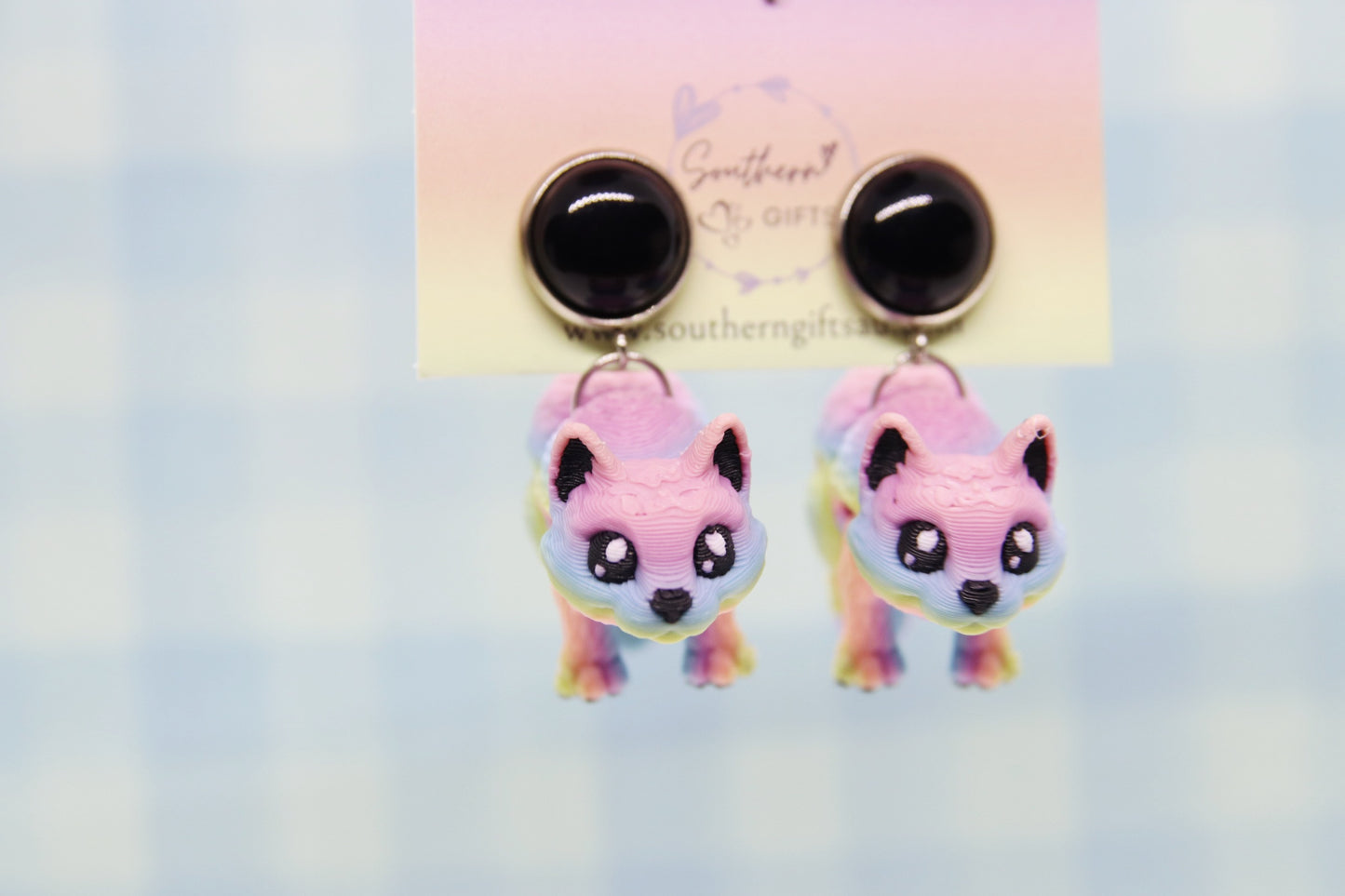 3D Rainbow Cat Earrings