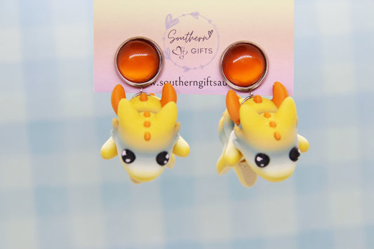 3D Yellow Dragon Earrings