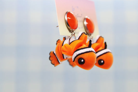 3D Orange Clown Fish Earrings
