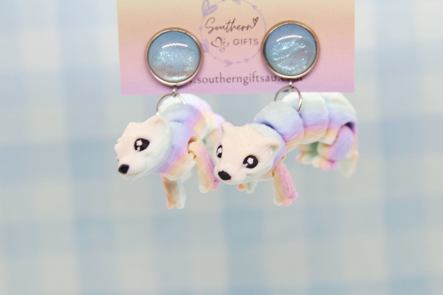 3D Rainbow Ferret Earrings