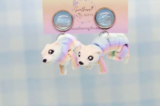3D Rainbow Ferret Earrings