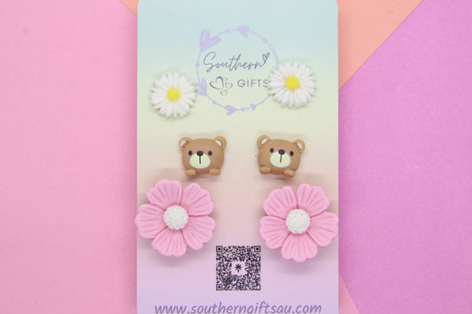Teddy and Flowers Stud Pack