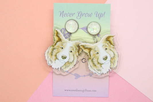 Cream and White Border Collie Earrings