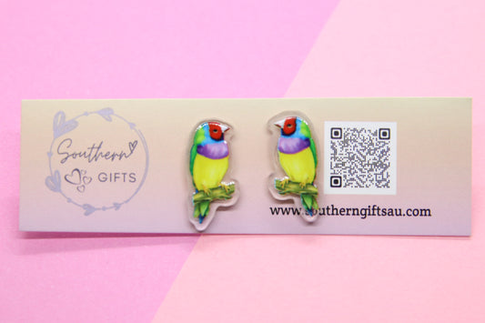 20mm Gouldian Finch Stud Earrings