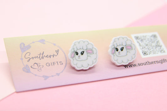 White Sheep Stud Earrings