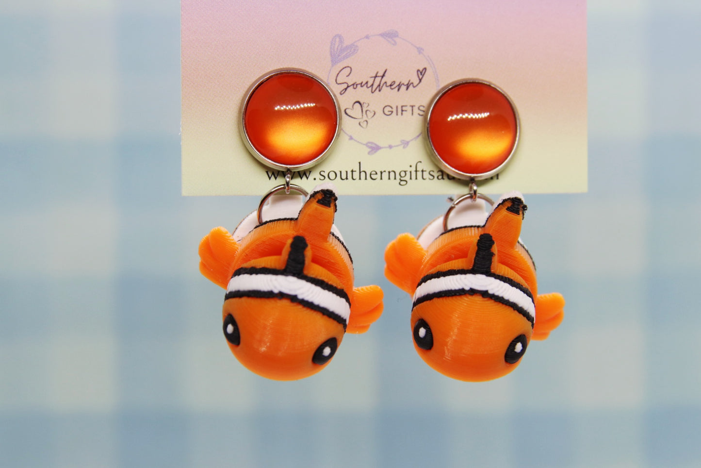 3D Orange Clown Fish Earrings