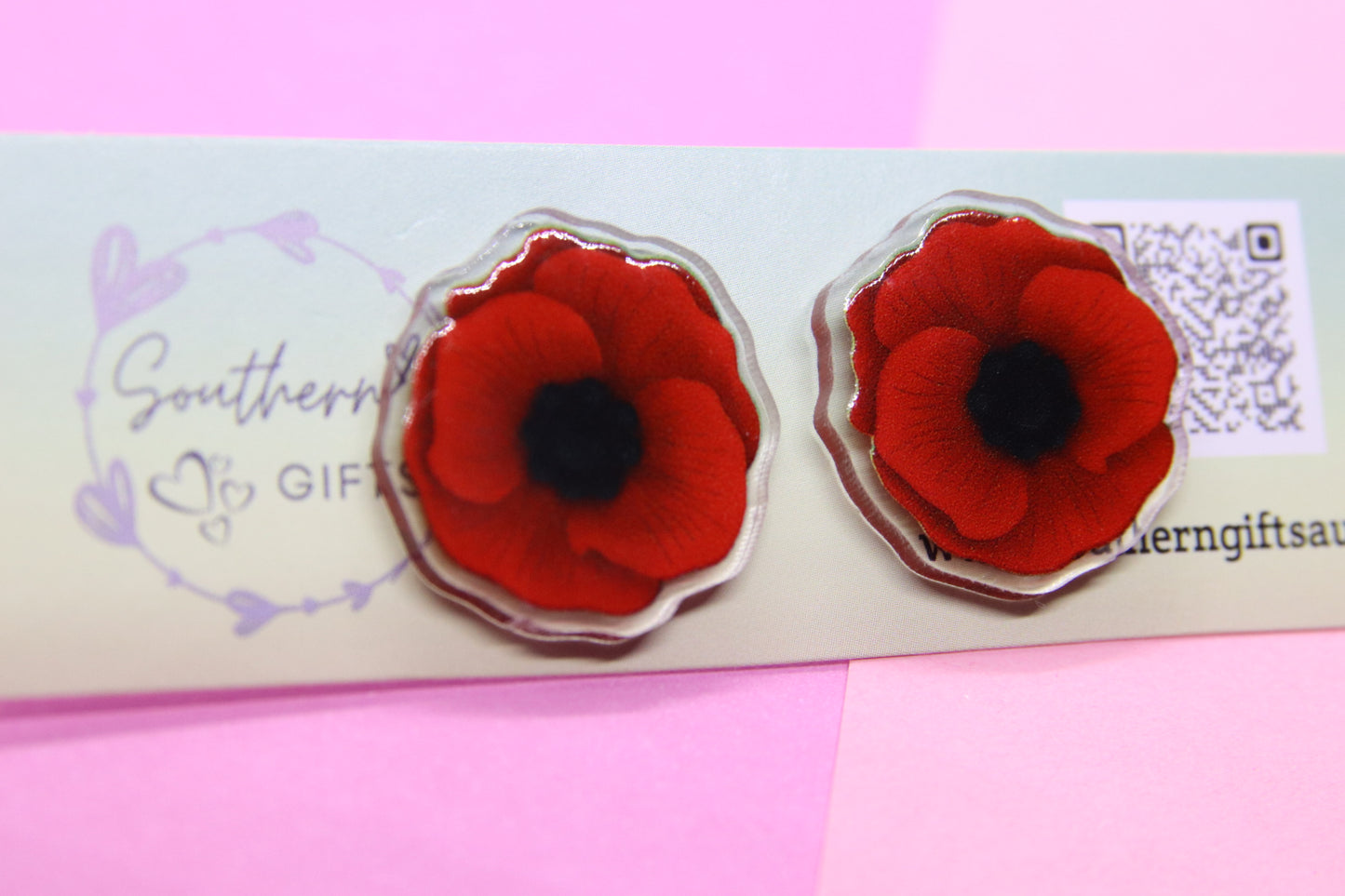 20mm Red Poppy Stud Earrings