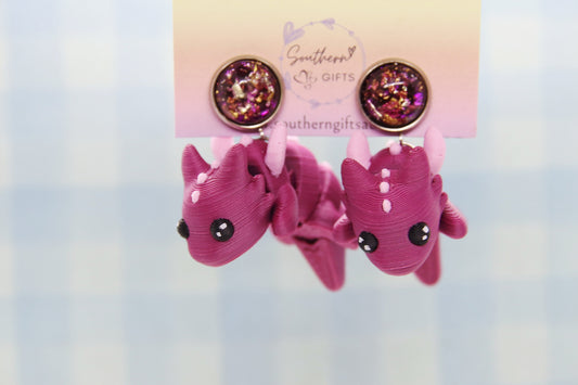 3D Burgandy Dragon Earrings