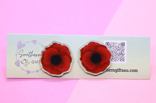 20mm Red Poppy Stud Earrings