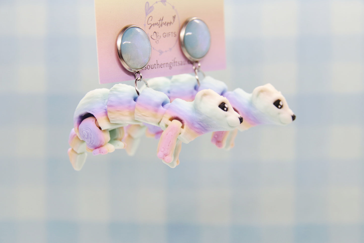 3D Rainbow Ferret Earrings