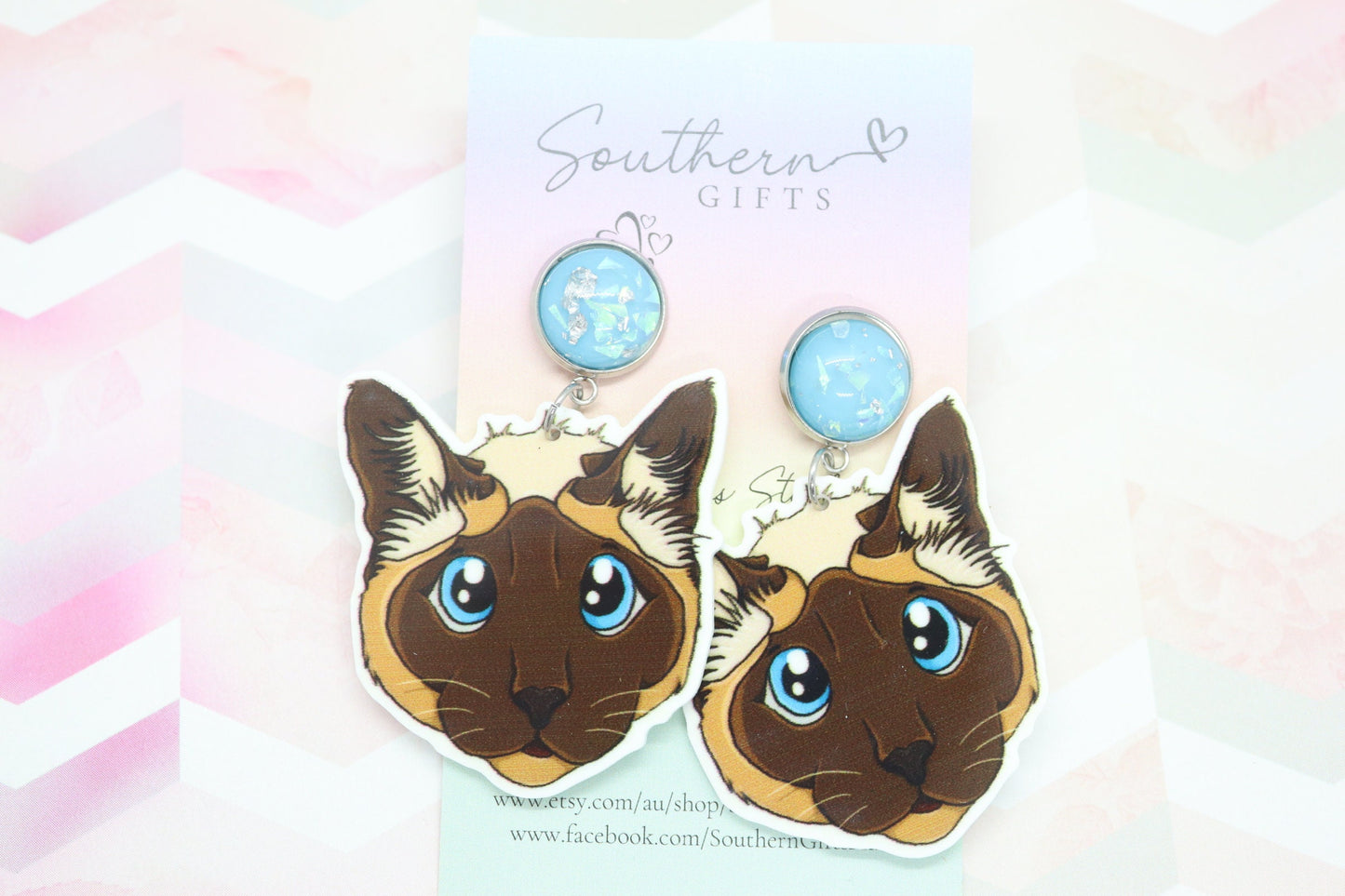 Standard Siemese Cat Statement Earrings