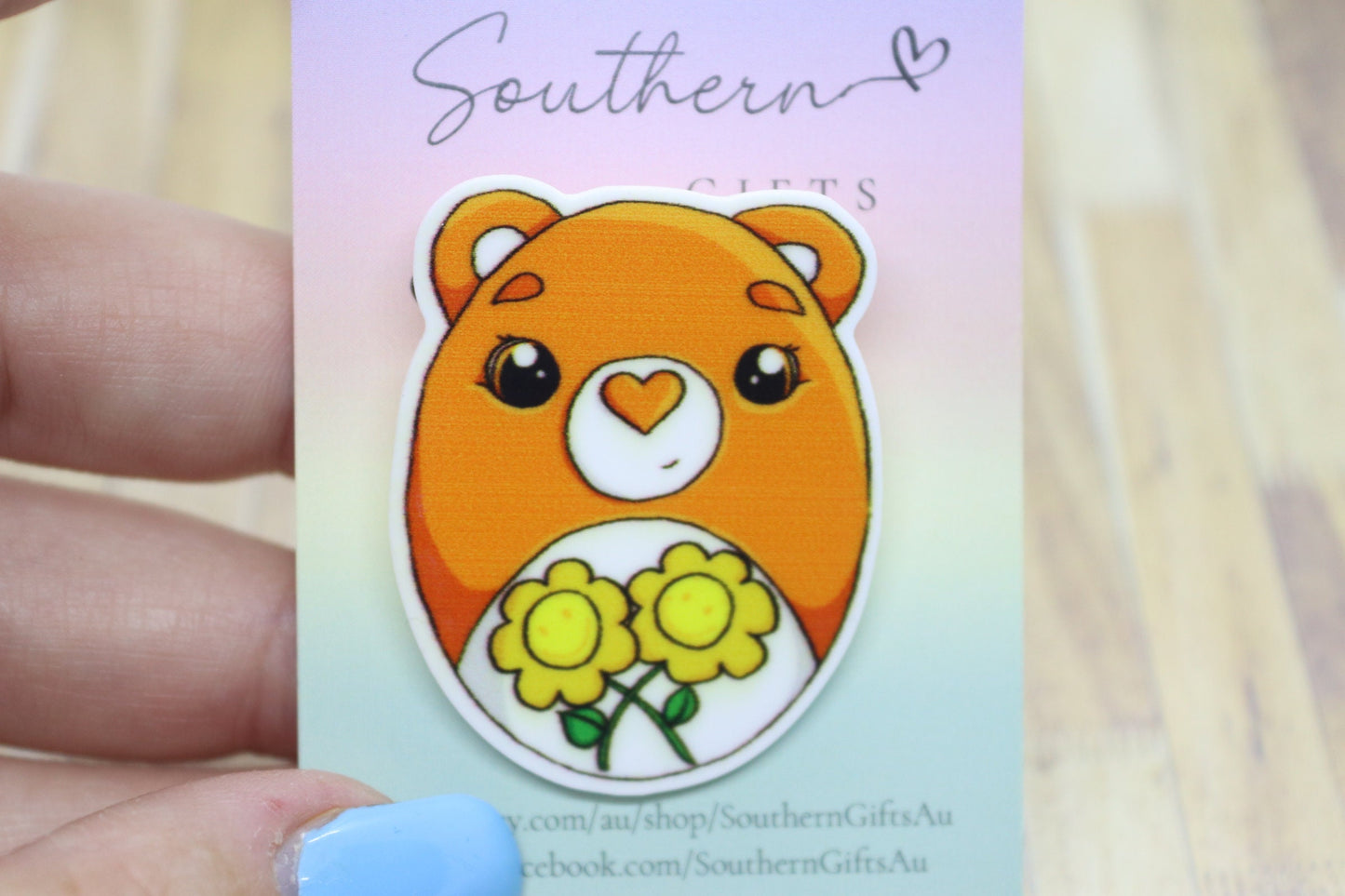 Orange Flower Bear Badge