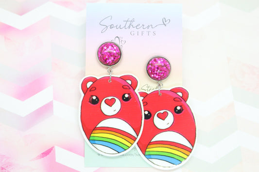 Standard Pink Rainbow Bear Statement Earrings