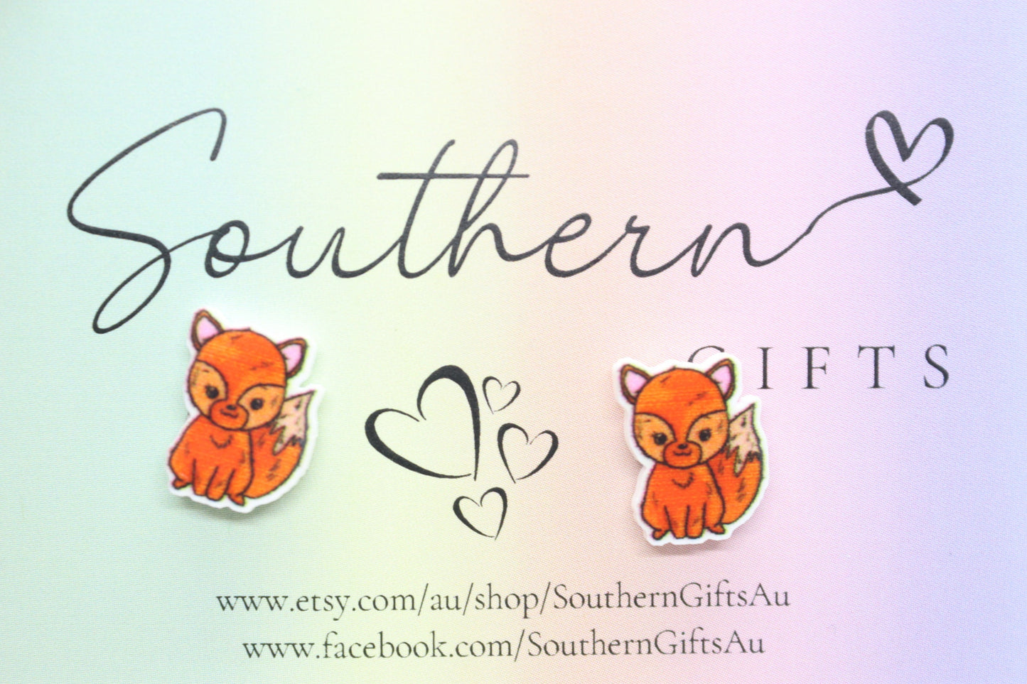 Small Red Fox Statement Stud Earrings