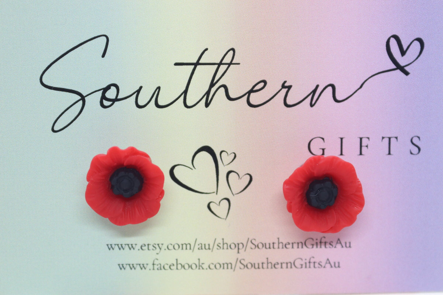 Small Red Poppy Statement Stud Earrings