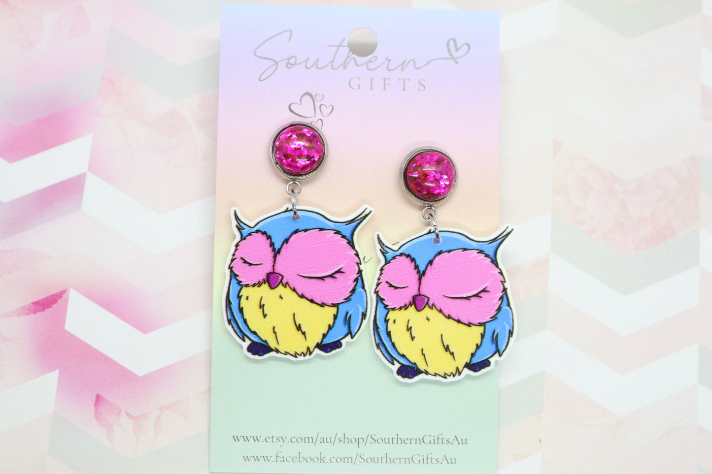 Petite Rainbow Owl Statement Earrings