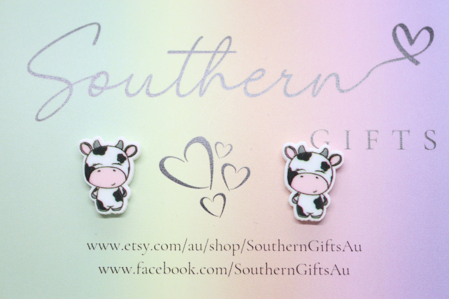 Small Cow Statement Stud Earrings