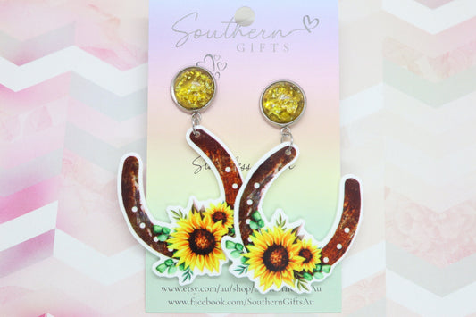 Standard Sunflower Horseshoe Statement Earrings