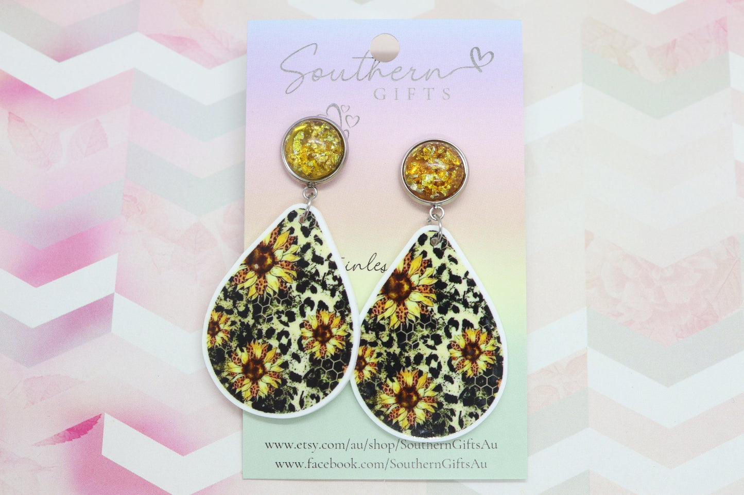 Standard Leopard Print and Sunflower Statement Earrings