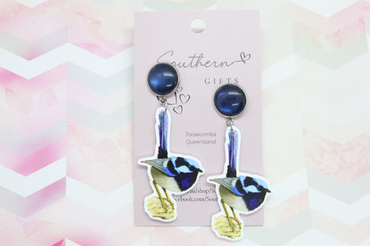 Standard Blue Fairy Wren Statement Earrings