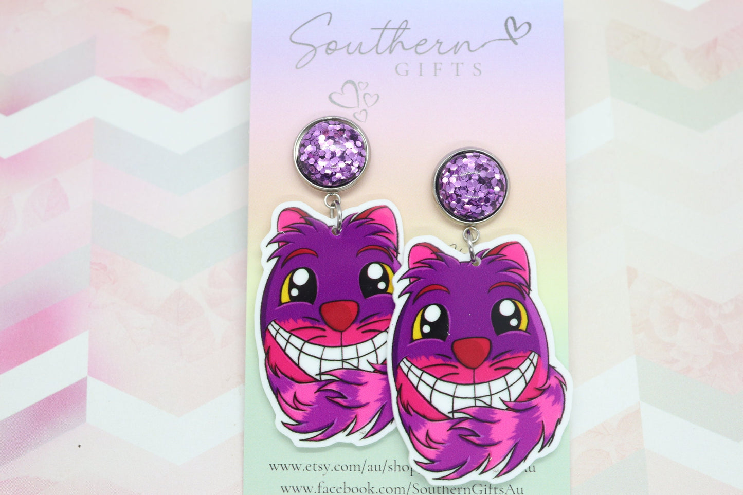 Standard Pink and Purple Cat Statement Earrings