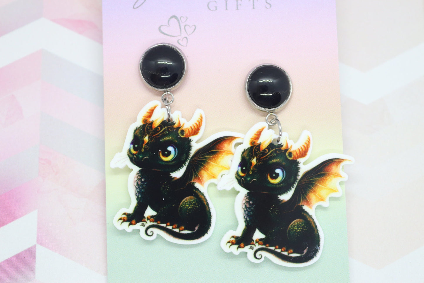 Petite Black Cat Dragon Statement Earrings