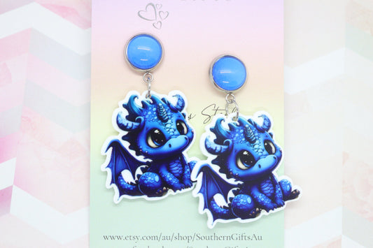 Petite Blue Dragon Statement Earrings