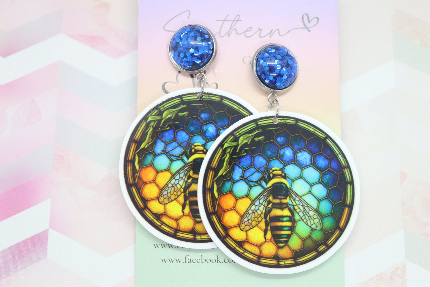 Standard Stained Glass Bee Hive Statement Earrings