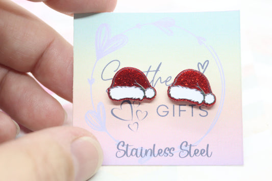 Small Christmas Santa Hat Statement Stud Earrings