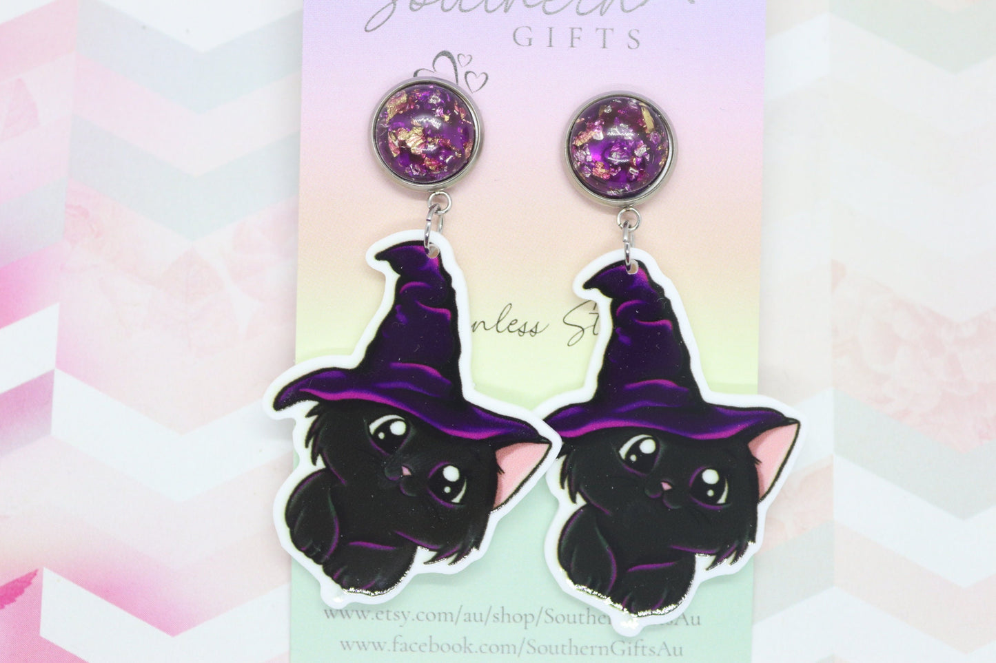 Standard Black Witches Cat Statement Earrings