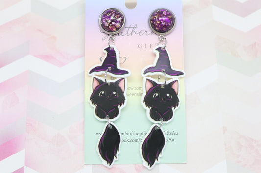 Grande Witches Black Cat Stack Statement Earrings