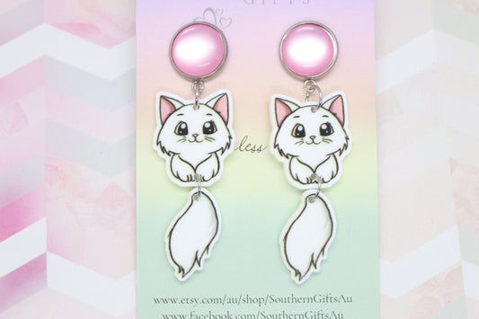 White Cat Wobble Earrings