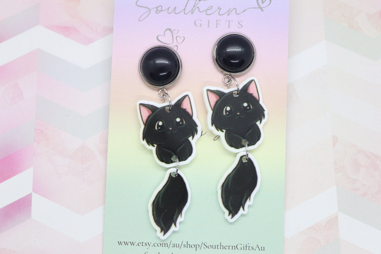 Black Cat Wobble Earrings